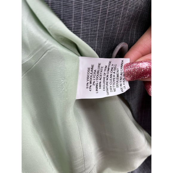 Tavora Womens Suit Jacket Gray Stripe Long Sleeve Notch Lapel Jetted Pockets 6 - Picture 4 of 8